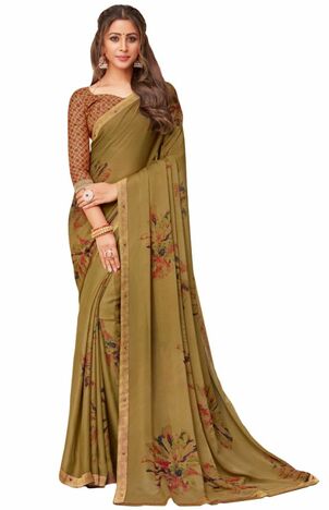 Georgette Beige Color Saree With Blouse Piece by MGC