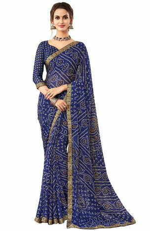 Chiffon Blue Color Saree With Blouse Piece by MGC
