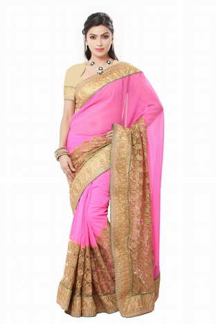 MGC Pink Color Gorgatte Saree With Blouse Sp166