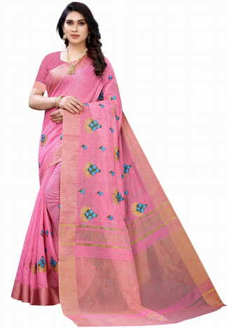 MGC Pure Linen Pink Colour saree with blouse piece SP356