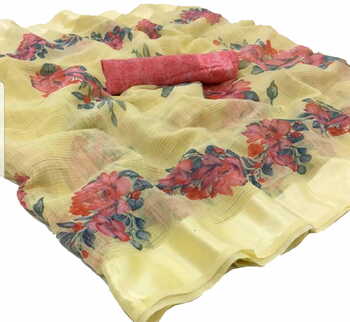 MGC Linen Yellow Color Saree SP105