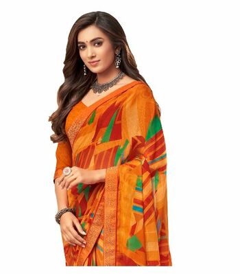 MGC Chiffon Multi Colour saree with blouse piece SP286