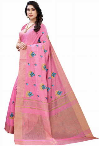 MGC Pure Linen Pink Colour saree with blouse piece SP356