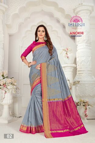 MGC Fancy Silk  With Embroidery Grey Colour Saree With Blouse Piece Sp430