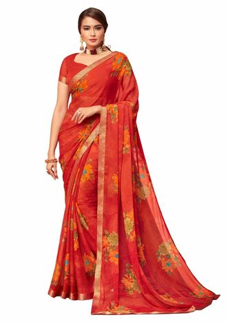 MGC Chiffon Maroon colour saree with blouse piece SP880