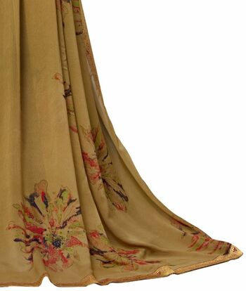 Georgette Beige Color Saree With Blouse Piece by MGC