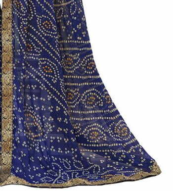 Chiffon Blue Color Saree With Blouse Piece by MGC