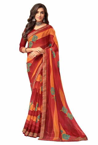 MGC Chiffon Multi Colour saree with blouse piece SP287