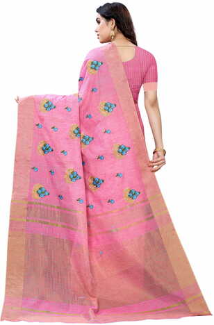 MGC Pure Linen Pink Colour saree with blouse piece SP356