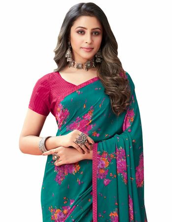 MGC Georgette Sea Green colour saree with blouse piece SP927