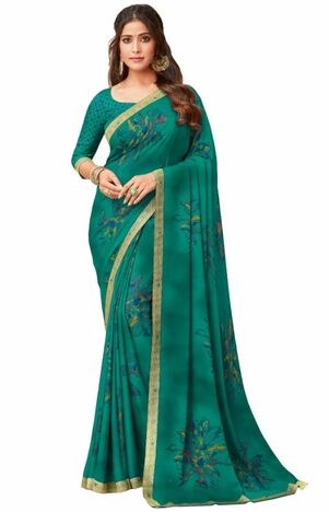 Georgette Green Color Saree With Blouse Piece by MGC