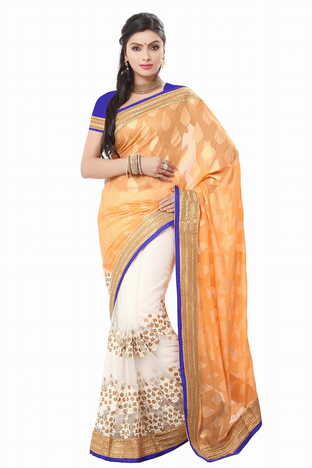 MGC  Light Orange And Creem Color Gorgatte Saree With Blouse Sp170