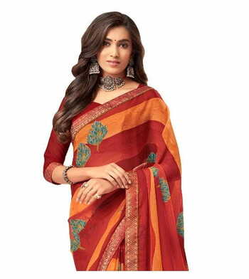 MGC Chiffon Multi Colour saree with blouse piece SP287