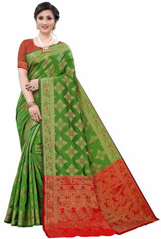 MGC Silk Green colour saree with blouse piece SP623