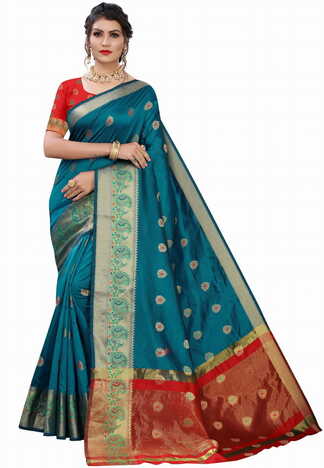 MGC Silk Rama colour saree with blouse piece SP677