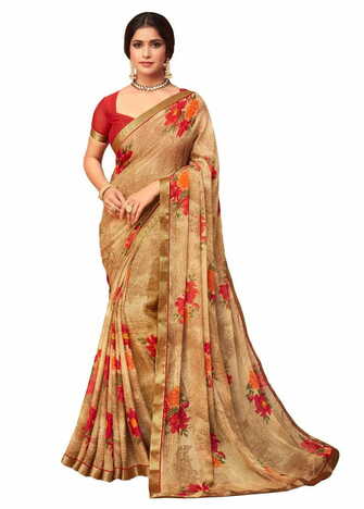 MGC Chiffon Off White colour saree with blouse piece SP881