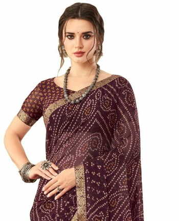 Chiffon Brown Color Saree With Blouse Piece by MGC