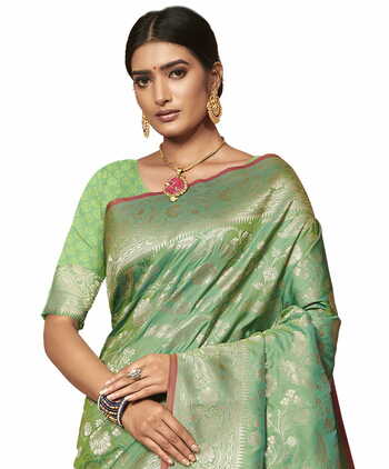 MGC Banarasi Silk Green Color Saree SP39