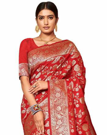 MGC Banarasi Silk Red Color Saree SP38