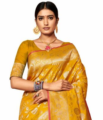 MGC Banarasi Silk Mustard Color Saree SP40