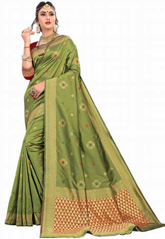 MGC Silk Green Color Saree SP114