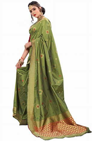 MGC Silk Green Color Saree SP114