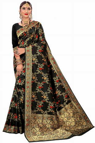 MGC Silk Black Color Saree SP111