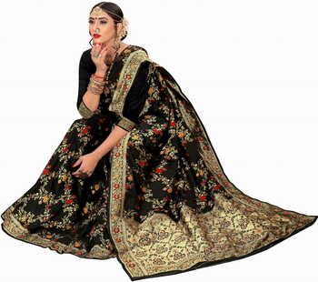 MGC Silk Black Color Saree SP111