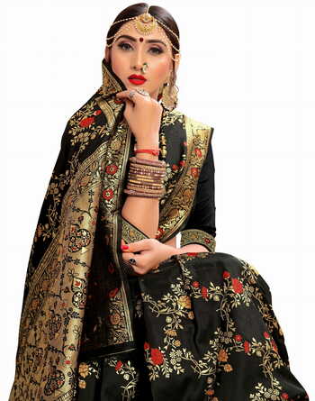 MGC Silk Black Color Saree SP111