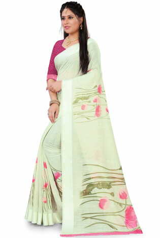 MGC Linen Light Green Color Saree SP108