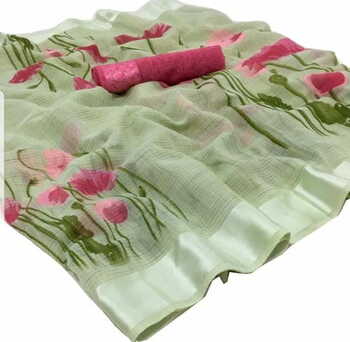 MGC Linen Light Green Color Saree SP108