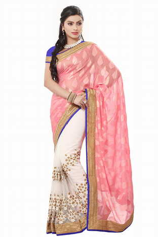 MGC Old Rose And Creem Color Gorgatte Saree With Blouse Sp171