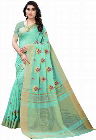 MGC Pure Linen Green Colour saree with blouse piece SP357