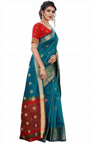 MGC Silk Rama colour saree with blouse piece SP677