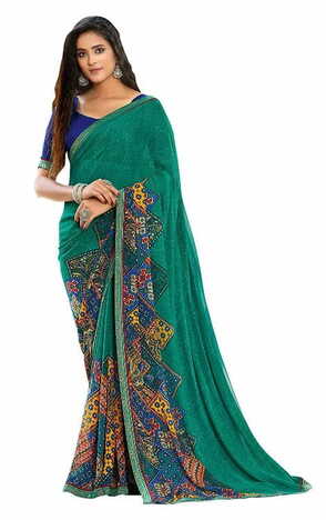 MGC Pure Chiffon  Green colour saree with blouse piece SP816