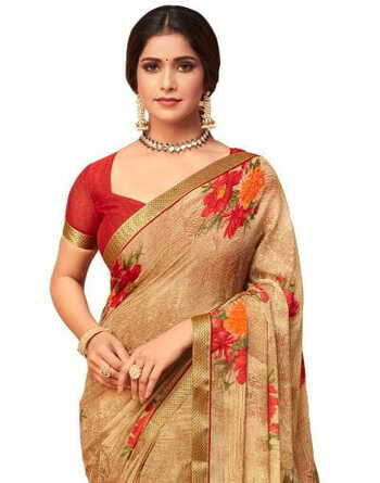 MGC Chiffon Off White colour saree with blouse piece SP881