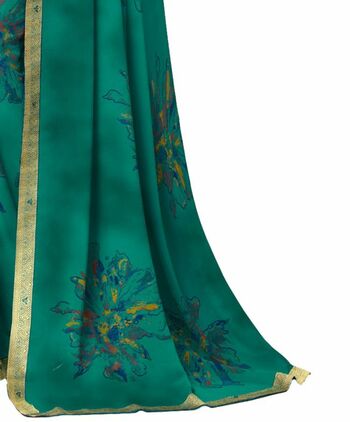 Georgette Green Color Saree With Blouse Piece by MGC