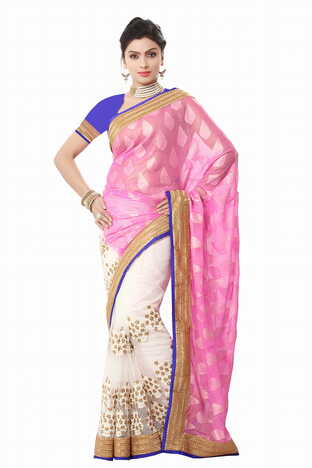 MGC Pink And Creem Color Gorgatte Saree With Blouse Sp172