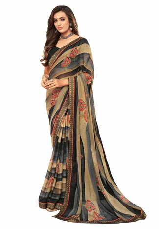 MGC Chiffon Multi Colour saree with blouse piece SP288