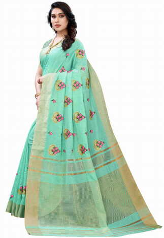 MGC Pure Linen Green Colour saree with blouse piece SP357