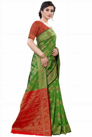 MGC Silk Green colour saree with blouse piece SP623