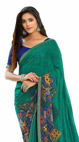 MGC Pure Chiffon  Green colour saree with blouse piece SP816