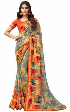 MGC Georgette Multicolor colour saree with blouse piece SP992