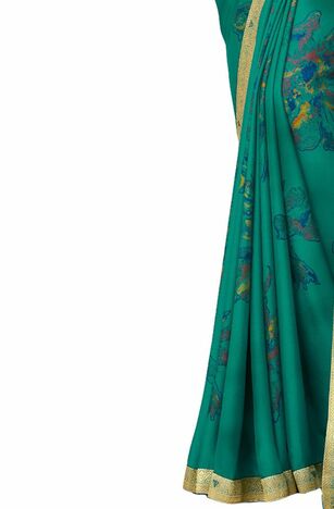 Georgette Green Color Saree With Blouse Piece by MGC