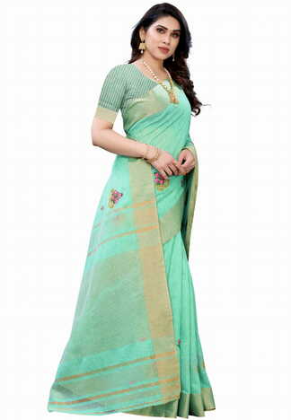 MGC Pure Linen Green Colour saree with blouse piece SP357