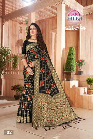 MGC Fancy Silk   Black Colour Saree With Blouse Piece Sp436