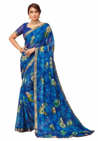 MGC Chiffon Blue colour saree with blouse piece SP882