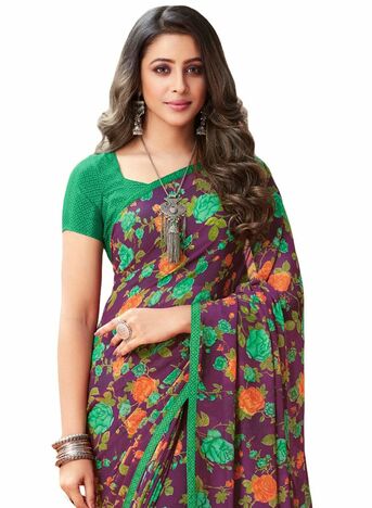 MGC Georgette Purple colour saree with blouse piece SP928