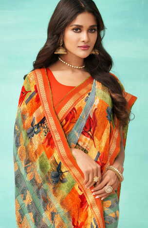 MGC Georgette Multicolor colour saree with blouse piece SP992