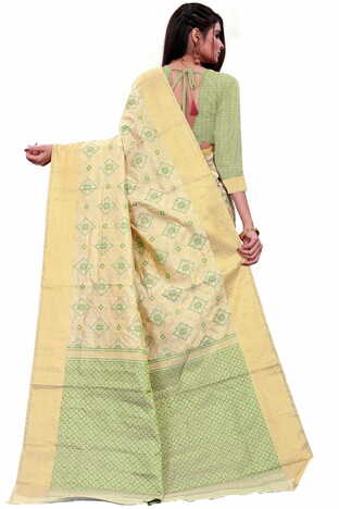 MGC Silk Jacquard Beige colour saree with blouse piece SP632